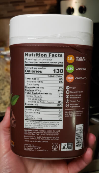 Nutrition facts label